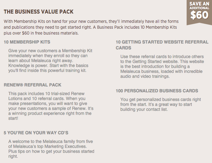Business Vlaue Pack contents