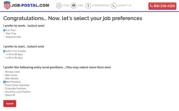 Select Job Preferences Page