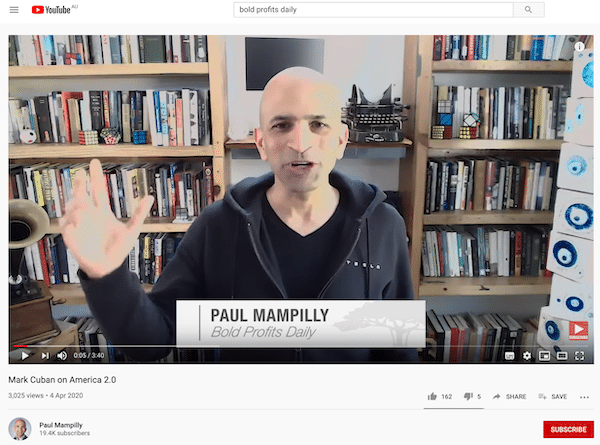 Video of Paul Mampilly presenting Bold Profits Daily