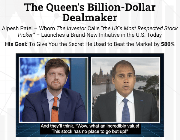 Alpesh Patel and Buck Sexton in the Queen's Billion-Dollar Dealmaker presentation on the Manward Press website.