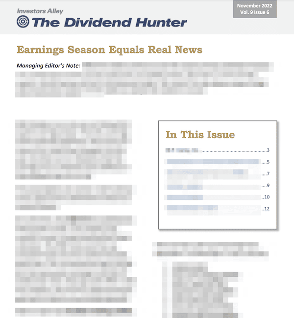 A preview of the November 2022 Dividend Hunter newsletter issue.