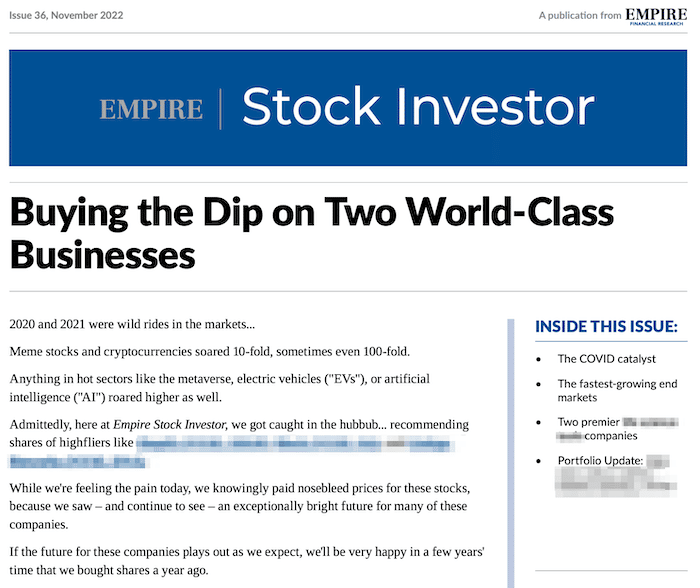 A preview of the Empire Stock Investor newsletter.