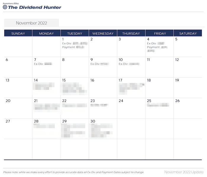 Preview of the November 2022 Dividend Paycheck Calendar by Tim Plaehn.