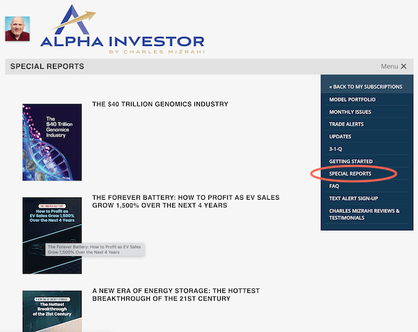 Alpha Investor special reports.