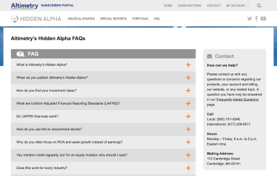 The Hidden Alpha FAQ page on the Altimetry website.