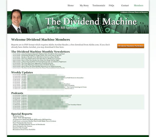 The Dividend Machine member's area.