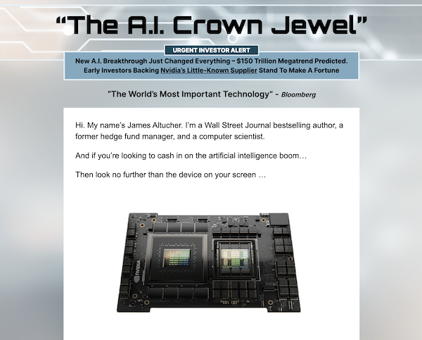 A screenshot of the "AI Crown Jewel" device James Altucher teases in his presentation.